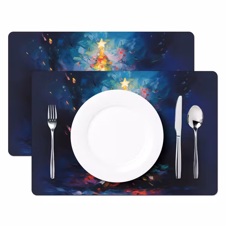 Placemat - 6 stuks - Kerstboom - Kerst - Abstract - Kleurrijk — 2