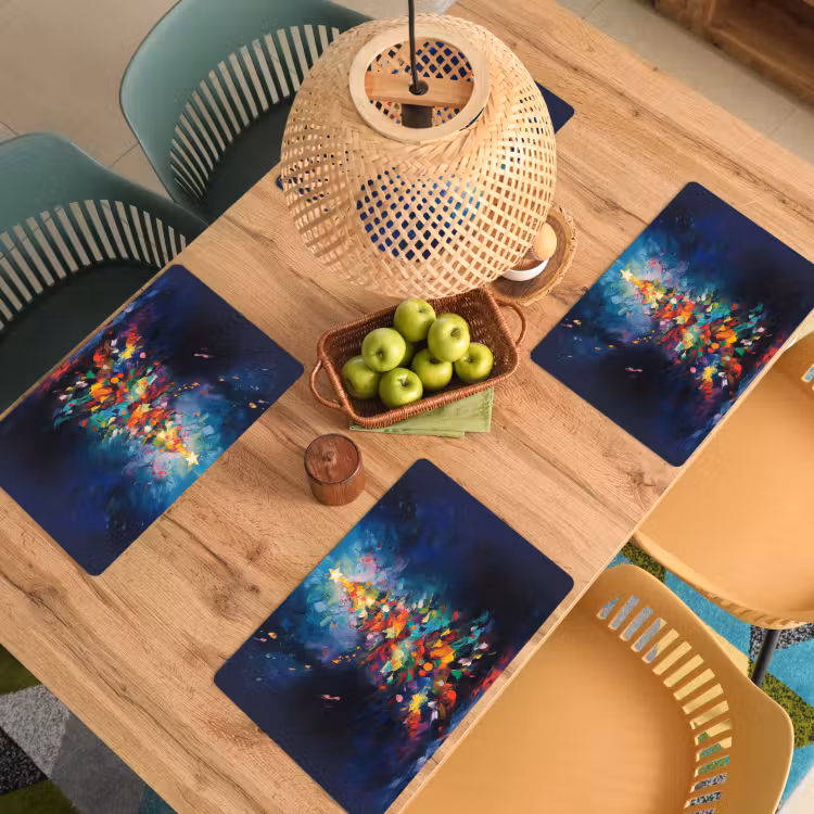 Placemat - 6 stuks - Kerstboom - Kerst - Abstract - Kleurrijk — 6