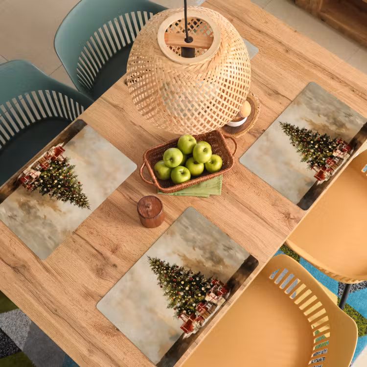 Placemat - 6 stuks - Kerstboom - Versierd - Kleurrijk — 6