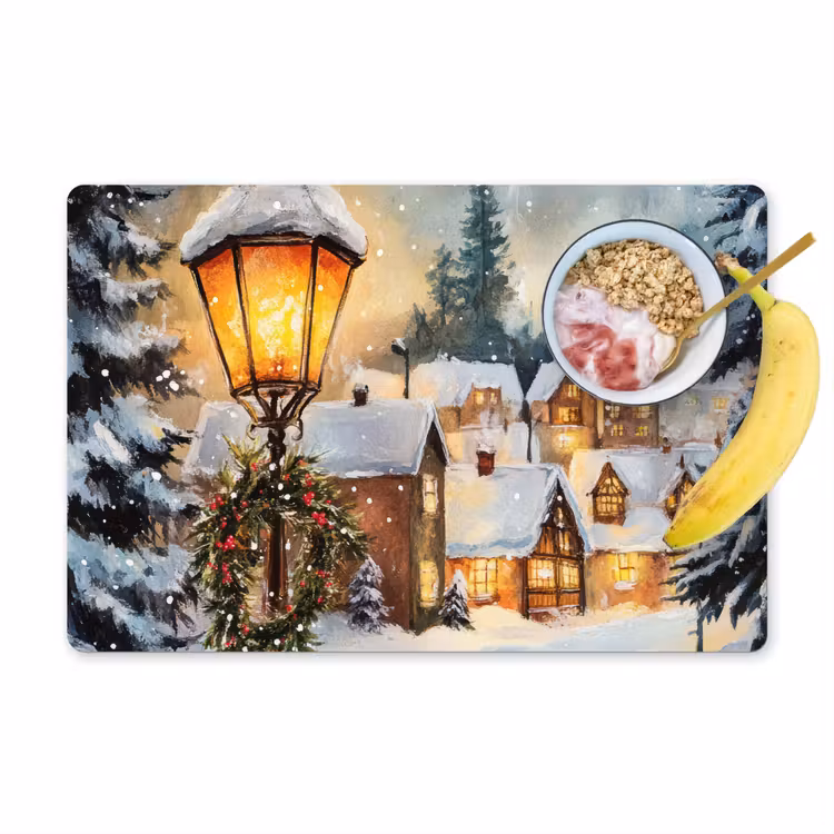 Placemat - 6 stuks - Kerstdorp - Huizen - Sneeuw - Kerst — 1