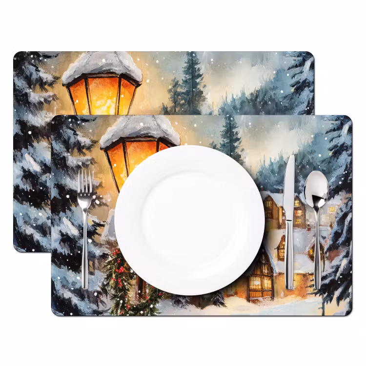 Placemat - 6 stuks - Kerstdorp - Huizen - Sneeuw - Kerst — 2