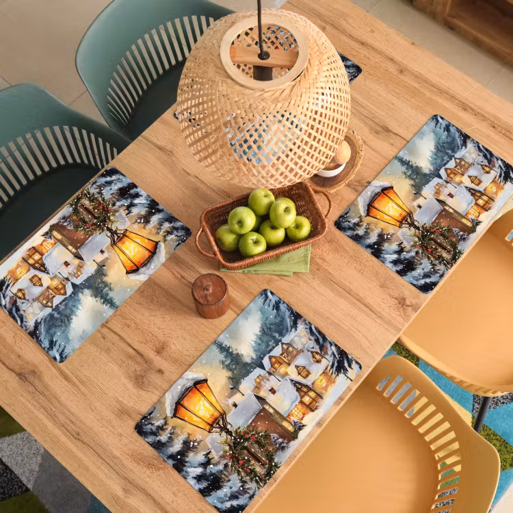 Placemat - 6 stuks - Kerstdorp - Huizen - Sneeuw - Kerst — 6