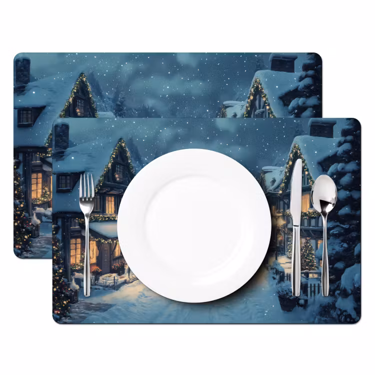 Placemat - 6 stuks - Kerstdorp - Kerst - Sneeuw - Winter — 2
