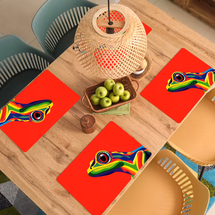Placemat - 6 stuks - Kikker - Kleurrijk - Strepen - Ogen — 6