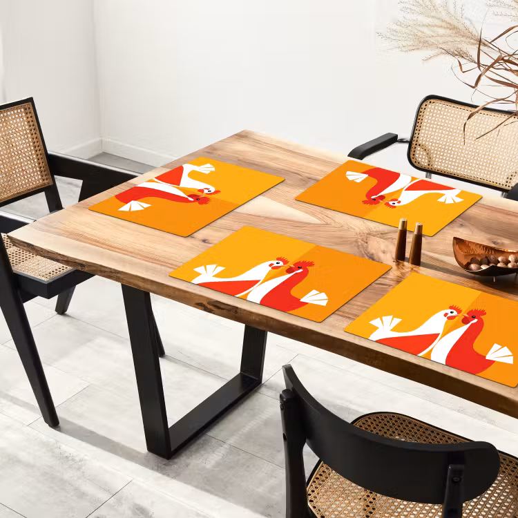 Placemat - 6 stuks - Kippen - Oranje - Vlakken — 5