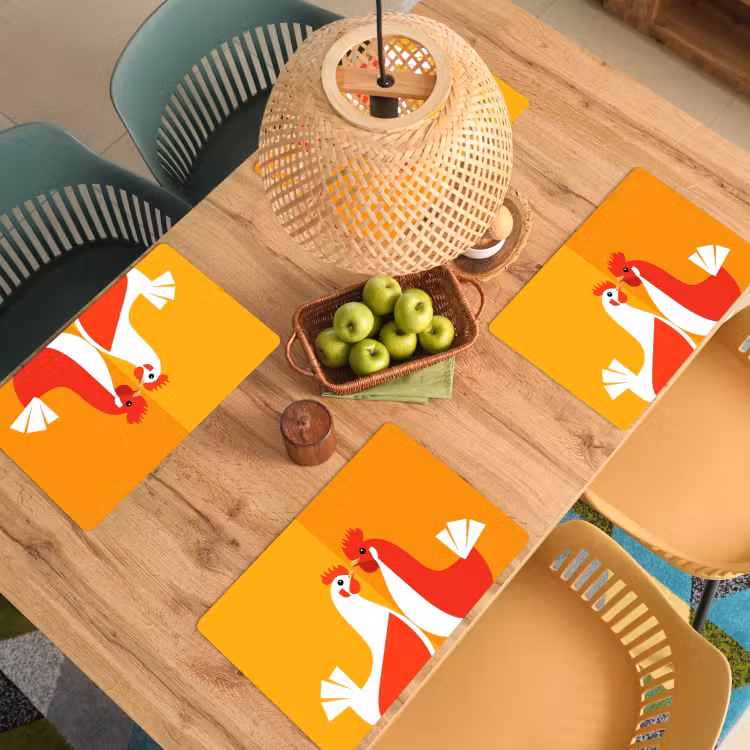 Placemat - 6 stuks - Kippen - Oranje - Vlakken — 6
