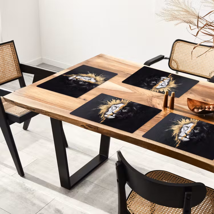 Placemat - 6 stuks - Leeuw - Gesplitst - Zwart - Lijn — 5