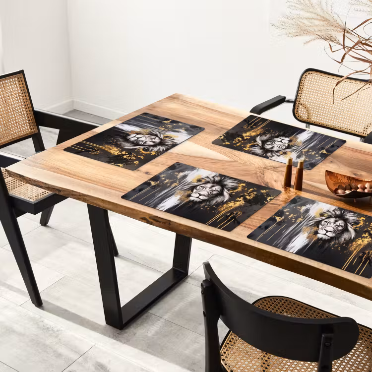 Placemat - 6 stuks - Leeuw - Portret - Verfspatten - Grijs — 5