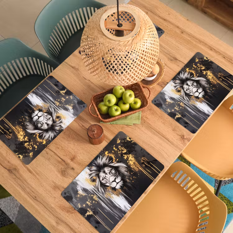 Placemat - 6 stuks - Leeuw - Portret - Verfspatten - Grijs — 6