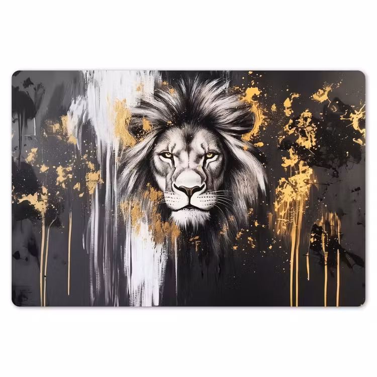 Placemat - 6 stuks - Leeuw - Portret - Verfspatten - Grijs — 7