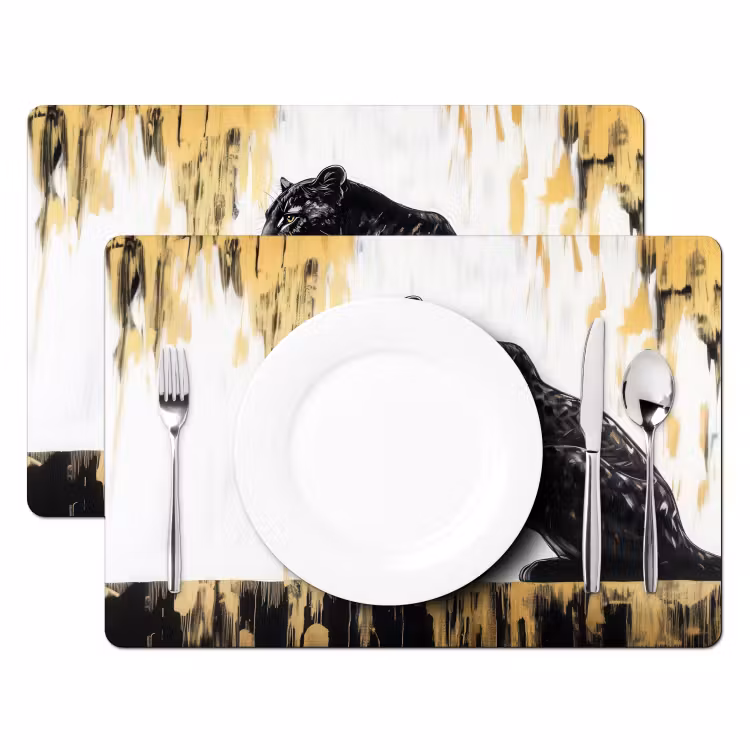 Placemat - 6 stuks - Panter - Zwart - Abstract - Goud — 2