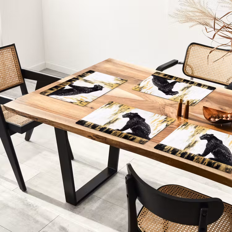 Placemat - 6 stuks - Panter - Zwart - Abstract - Goud — 5