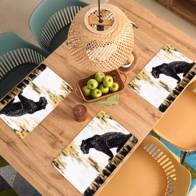 Placemat - 6 stuks - Panter - Zwart - Abstract - Goud — 6