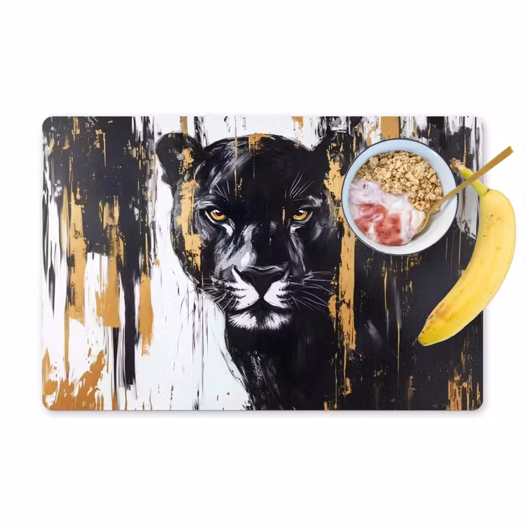 Placemat - 6 stuks - Panter - Zwart - Abstract - Verfstreken — 1