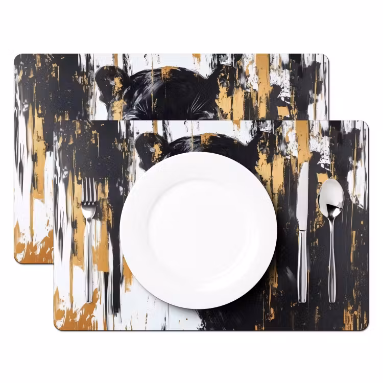 Placemat - 6 stuks - Panter - Zwart - Abstract - Verfstreken — 2
