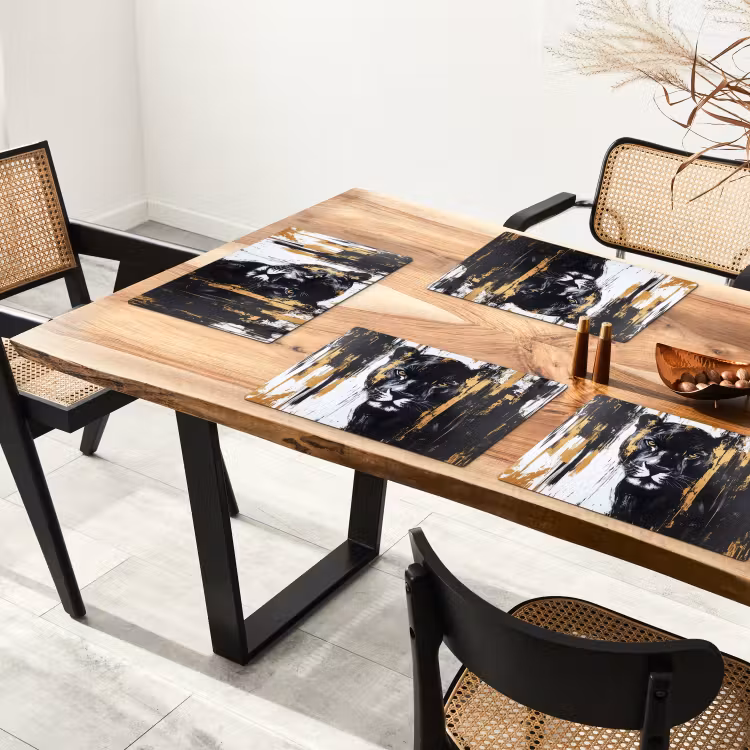 Placemat - 6 stuks - Panter - Zwart - Abstract - Verfstreken — 5