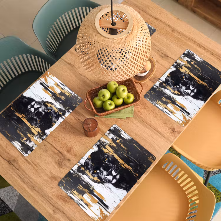 Placemat - 6 stuks - Panter - Zwart - Abstract - Verfstreken — 6