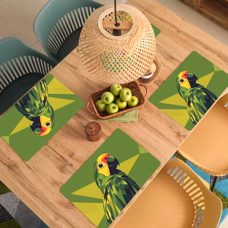 Placemat - 6 stuks - Papegaai - Groen - Snavel - Abstract — 6