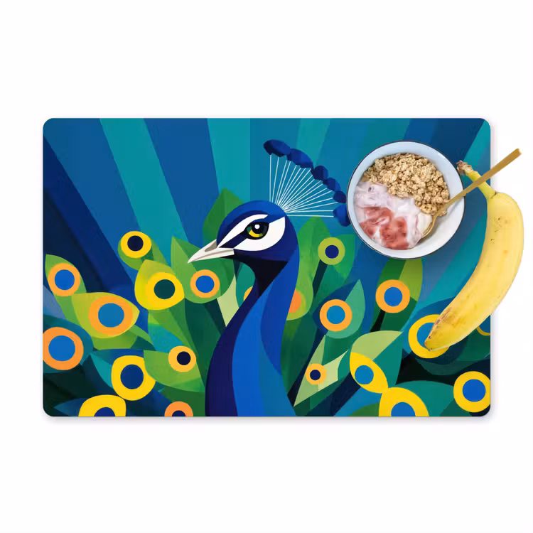 Placemat - 6 stuks - Pauw - Cirkels - Blauw — 1
