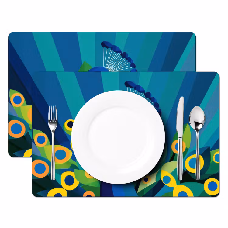 Placemat - 6 stuks - Pauw - Cirkels - Blauw — 2