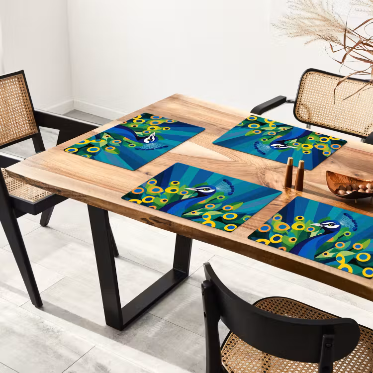 Placemat - 6 stuks - Pauw - Cirkels - Blauw — 5