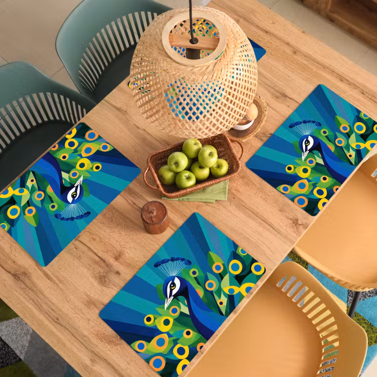 Placemat - 6 stuks - Pauw - Cirkels - Blauw — 6
