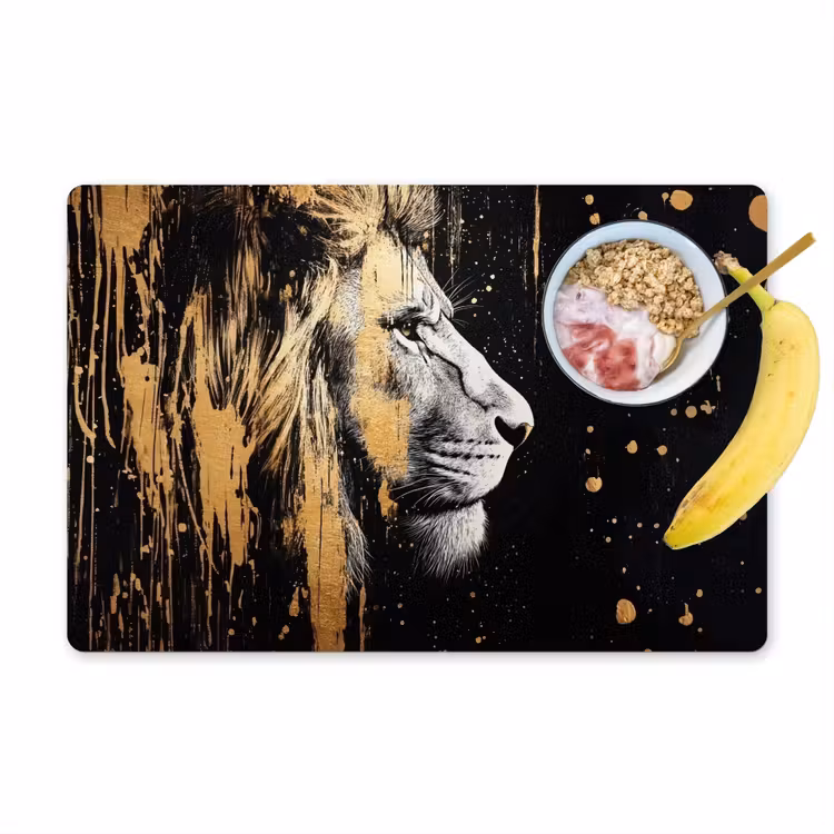 Placemat - 6 stuks - Portret - Leeuw - Abstract - Goud — 1