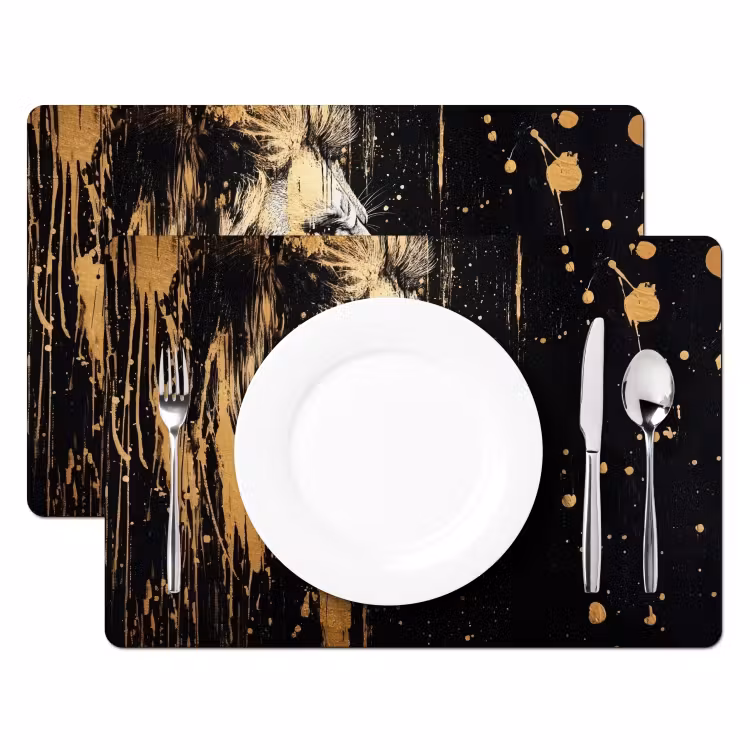 Placemat - 6 stuks - Portret - Leeuw - Abstract - Goud — 2
