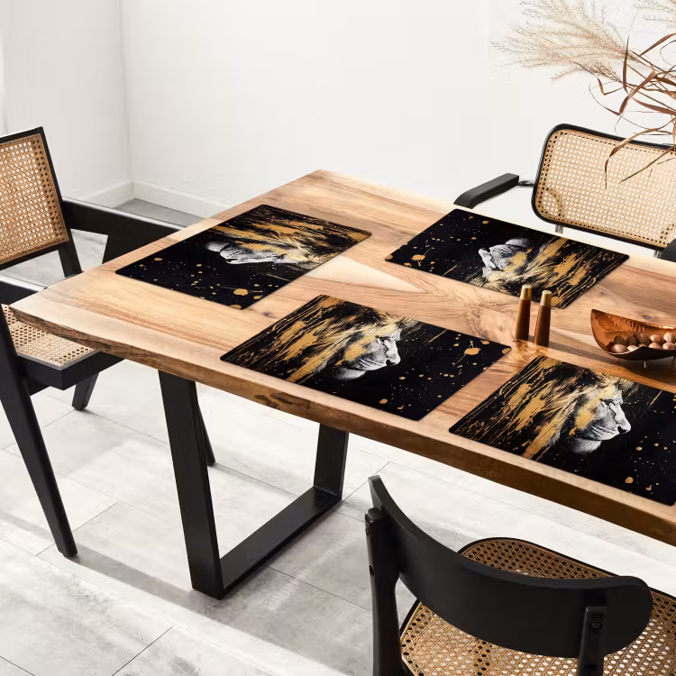 Placemat - 6 stuks - Portret - Leeuw - Abstract - Goud — 5