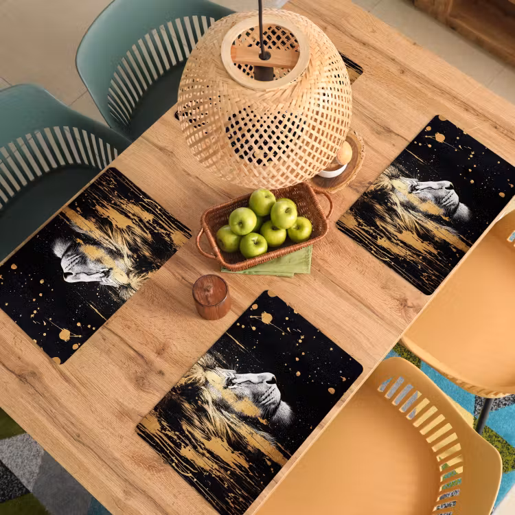 Placemat - 6 stuks - Portret - Leeuw - Abstract - Goud — 6