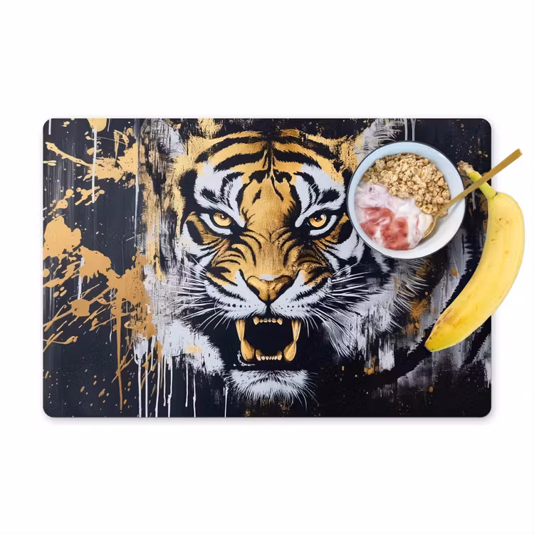 Placemat - 6 stuks - Tijger - Verfspatten - Goud — 1
