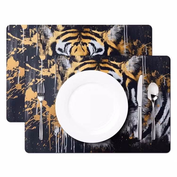 Placemat - 6 stuks - Tijger - Verfspatten - Goud — 2
