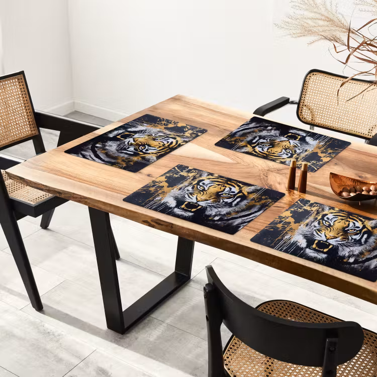 Placemat - 6 stuks - Tijger - Verfspatten - Goud — 5