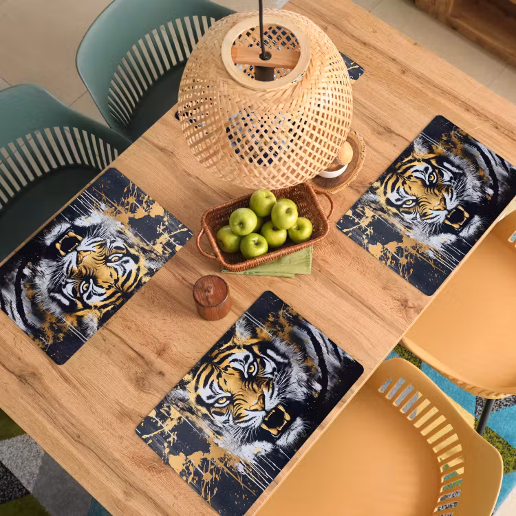 Placemat - 6 stuks - Tijger - Verfspatten - Goud — 6