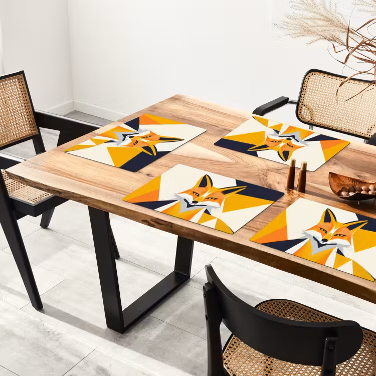 Placemat - 6 stuks - Vos - Oranje - Abstract - Driehoeken — 5