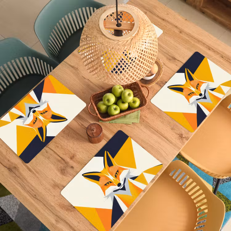 Placemat - 6 stuks - Vos - Oranje - Abstract - Driehoeken — 6