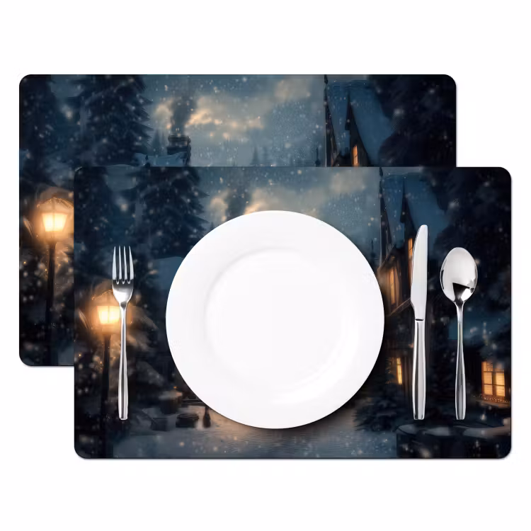 Placemat - 6 stuks - Winterdorp - Sneeuw - Donker — 2