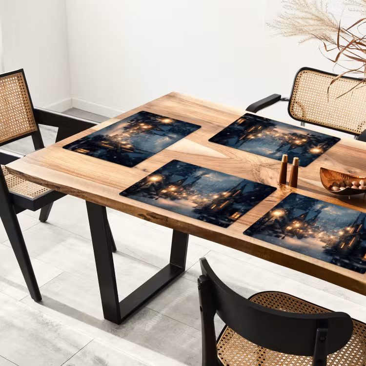 Placemat - 6 stuks - Winterdorp - Sneeuw - Donker — 5