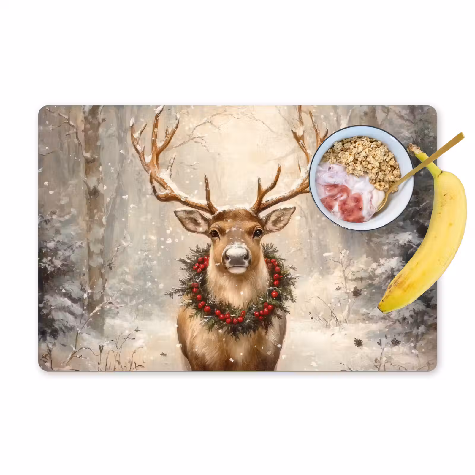 Placemat - 6 stuks - Kerst - Rendier - Winter - Krans — 1