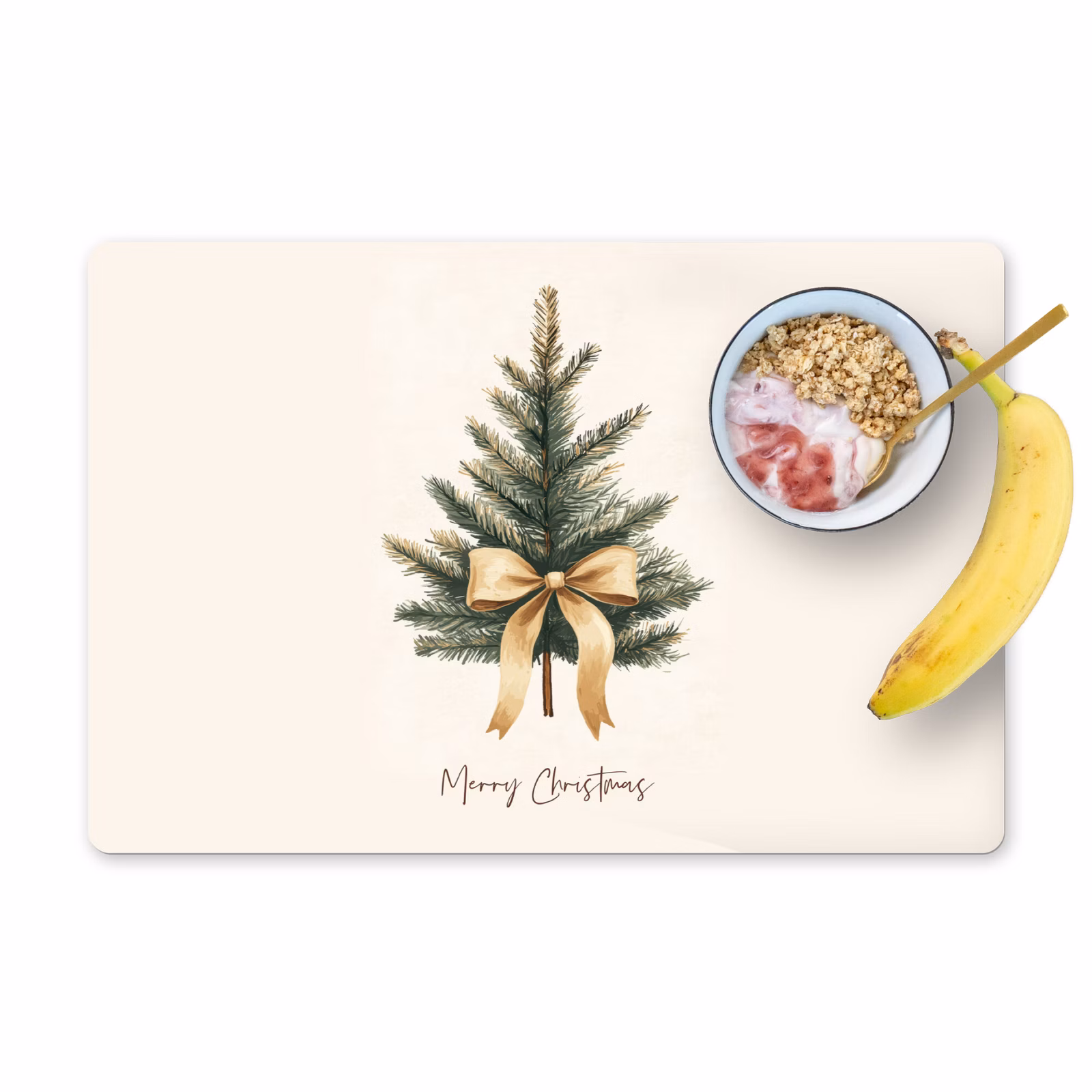 Placemat - 6 stuks - Kerstboom - Kerst - Merry Christmas - Beige — 1