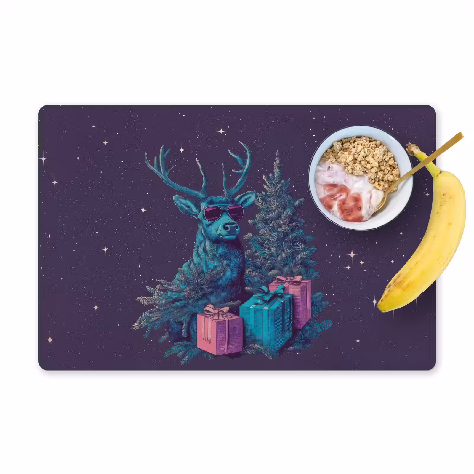 Placemat - 6 stuks - Rendier - Zonnebril - Neon - Kerstboom — 1