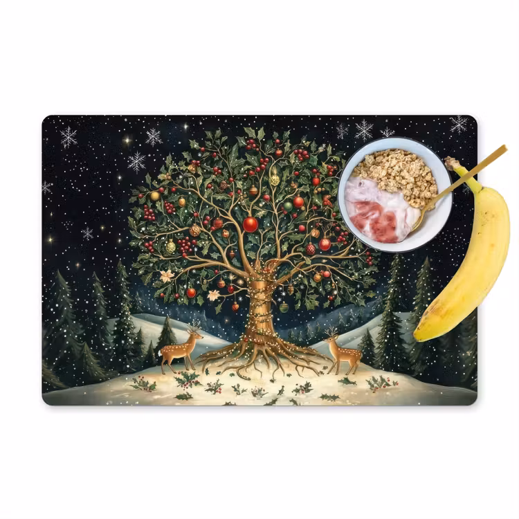 Placemat - 6 stuks - Feestboom - Winterhemel - Kleurrijk — 1