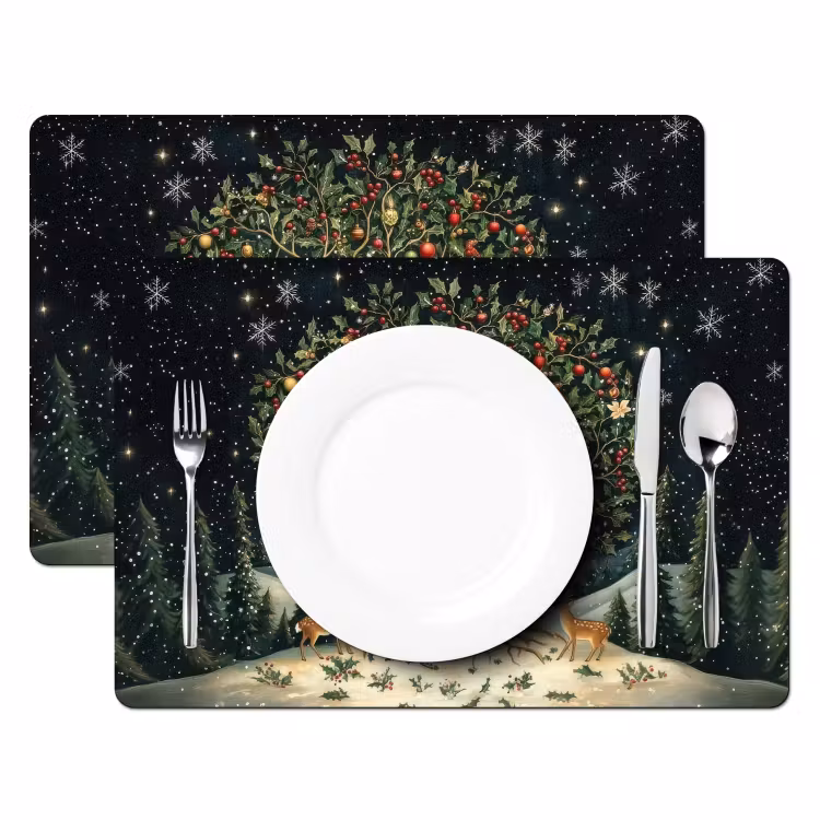 Placemat - 6 stuks - Feestboom - Winterhemel - Kleurrijk — 2