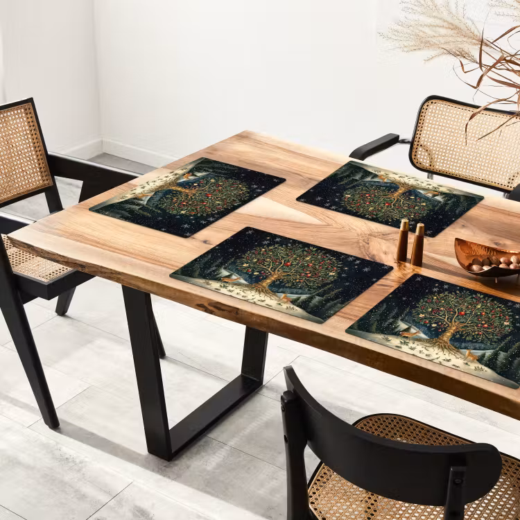 Placemat - 6 stuks - Feestboom - Winterhemel - Kleurrijk — 5