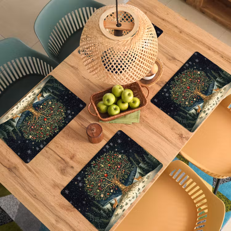 Placemat - 6 stuks - Feestboom - Winterhemel - Kleurrijk — 6