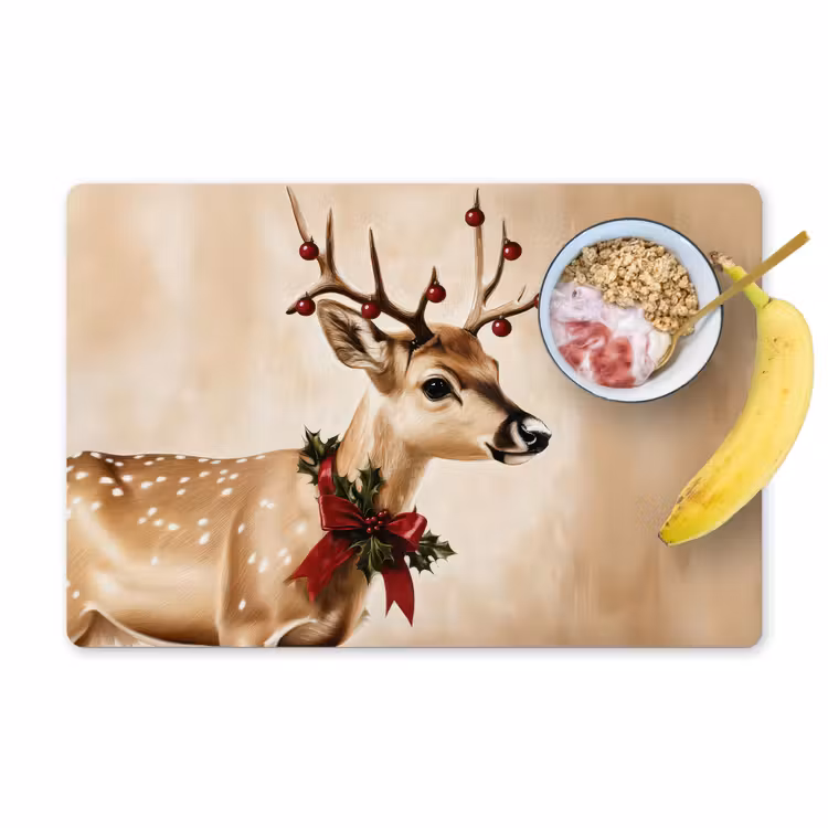 Placemat - 6 stuks - Gewei - Kerst - Rendier - Rood — 1