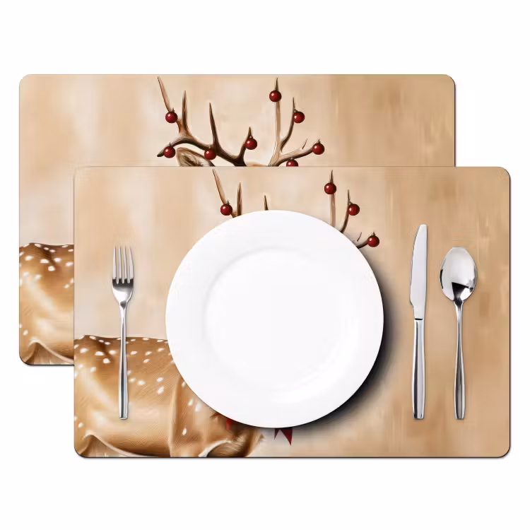 Placemat - 6 stuks - Gewei - Kerst - Rendier - Rood — 2