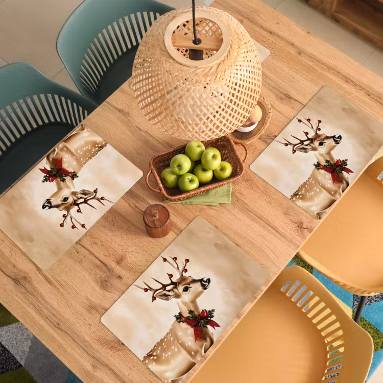 Placemat - 6 stuks - Gewei - Kerst - Rendier - Rood — 6