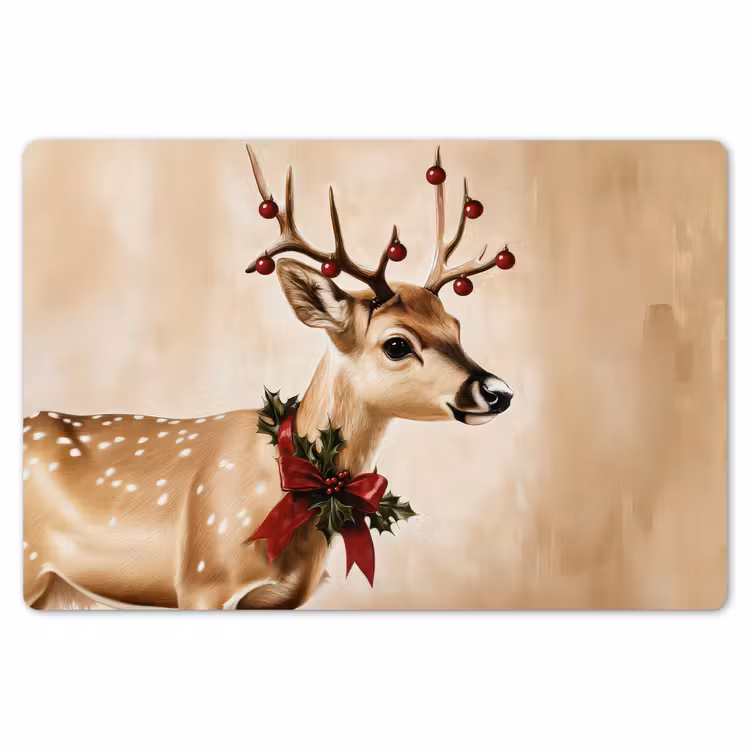 Placemat - 6 stuks - Gewei - Kerst - Rendier - Rood — 7