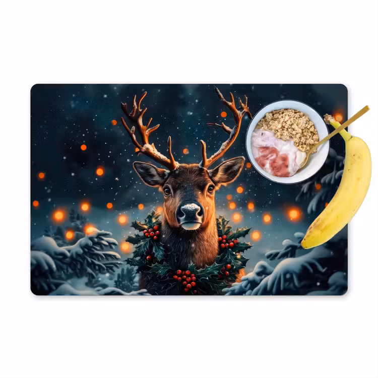 Placemat - 6 stuks - Hert - Kerst - Winter - Sneeuw - Kerstkrans — 1